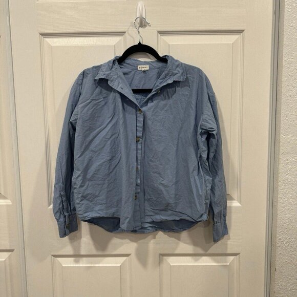 Donni. Blue Button Down Shirt Size Small S Blouse Top Short Cotton - Picture 2 of 7